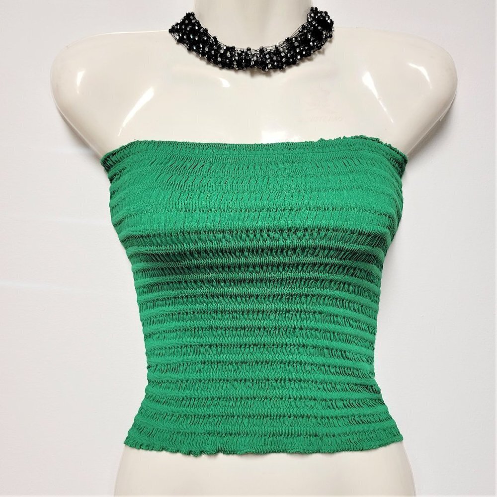GREEN Smocked Strapless Stretchy Waist Length Tube Top - One Size - NEW